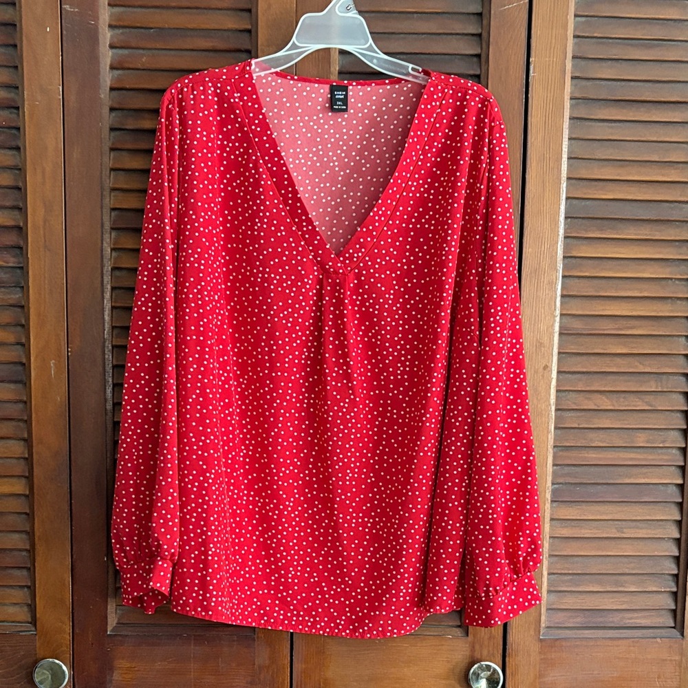 SHEIN Red and White Polka Dot Blouse